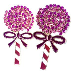 Whimsical Pink Swirled Rhinestones Jeweled Christmas Lollipop Candy Earrings New